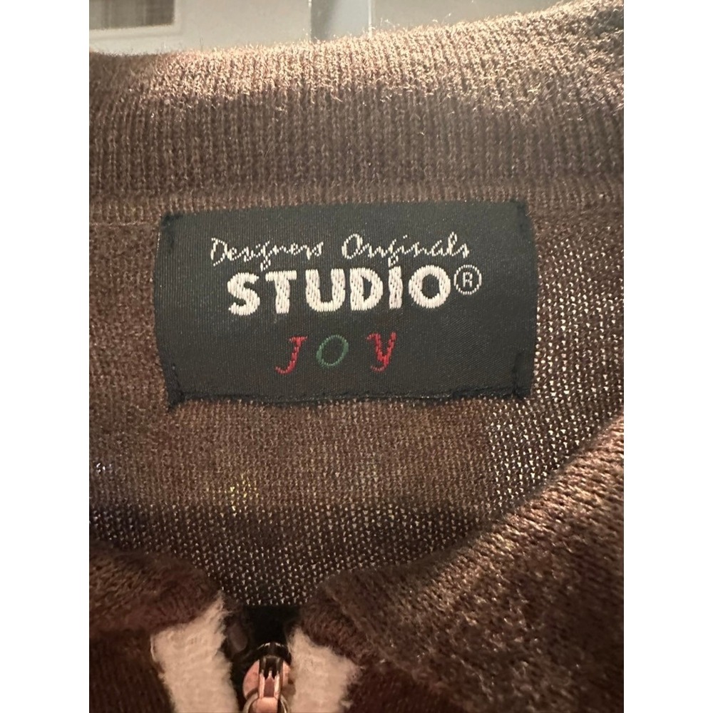 Designers Originals Studio Joy Brown Snowman Christmas Tree Zip Cardigan Sweater - Picture 4 of 10